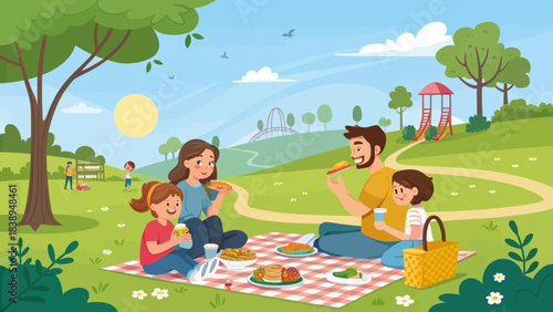Family Picnic Outdoors Enjoying Food on a Sunny Day