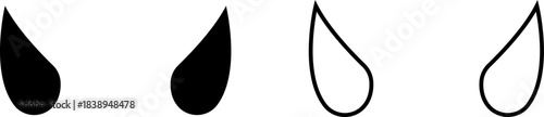 Different variations of a simple drop shape design showing contrasting colors and outlines for graphic use