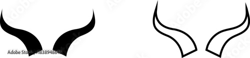 Icon with bull horns in black and white designs on a plain background