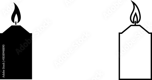 Simple icon showing a candle with a flame on top in two contrasting styles against a white background