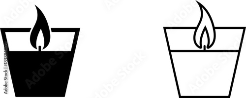 Simple logo design features a flame in a holder, displayed in black and white variations for versatile use and clear visibility