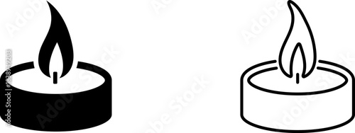 Simple candle icon in two styles showing black and white designs with flame on top