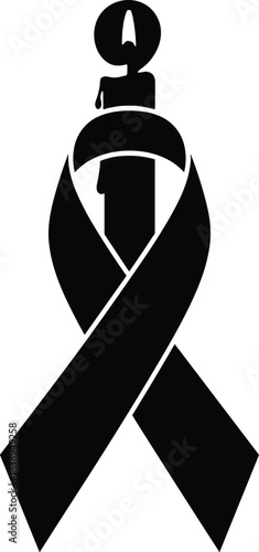 Black ribbon with a lit candle on top symbolizing mourning remembrance and loss
