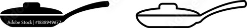 Simple black and white icons of a frying pan with a lid showing two styles on a plain background