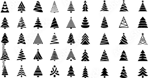 Stylized christmas tree icons collection for festive holiday design projects
