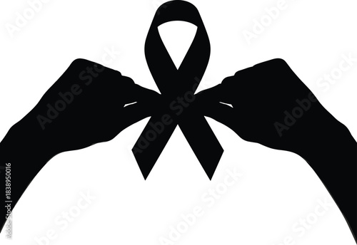 Hands holding a black ribbon symbolizing remembrance and support for a cause