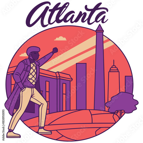 Atlanta Heroic Figure and Cityscape – Circular Civic Poster