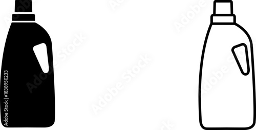 Two bottle icons designed for liquid detergent in black and white on a plain background