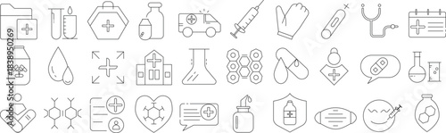 Medical Line Icon Set – Healthcare, Pharmacy, Hospital Vector Pack