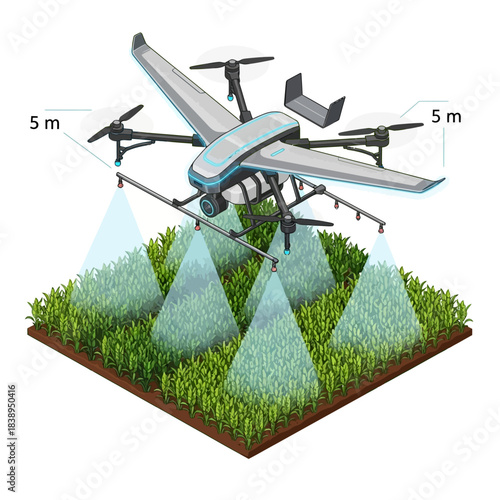 Title: Smart Agriculture Drone Spraying Field – Precision Farming Vector