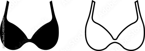 Icon representing a bra in two styles, one filled and one outlined, shown on a plain background