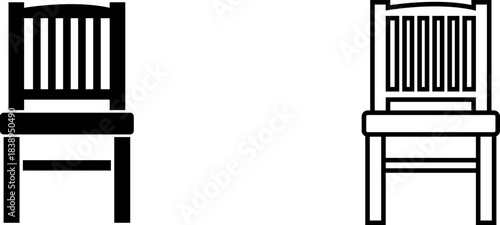 Chair icon and logo design in simple black and white styles for use in various applications and contexts without brand associations