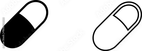 Two simple capsule icons showing different color designs on a white background in a clean style