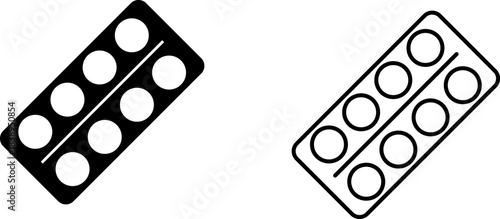 Two simple icons representing a block with circles arranged in a row, shown in black and white formats