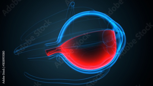 Eye vitreous body anatomy. 3d illustrations