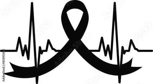 Symbol of hope and resilience featuring a black ribbon and heartbeat line