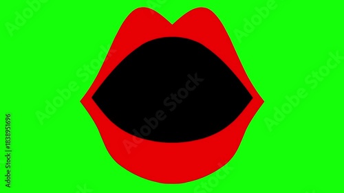 An animated cartoon mouth speaking with various movements against a green screen background. Suitable for anime and video. Very high resolution.