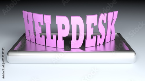 HELPDESK pink write on metallig base - 3D rendering illustration