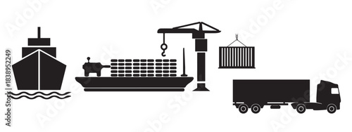 Global Logistics and Cargo Transport Vector – Ship, Crane and Truck Supply Chain Illustration
