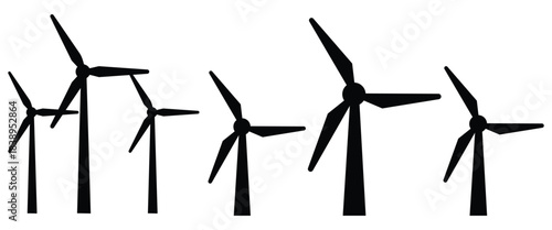 Minimal industrial icon set featuring wind turbine silhouettes, utility tools, plumbing elements and clean energy vector symbols