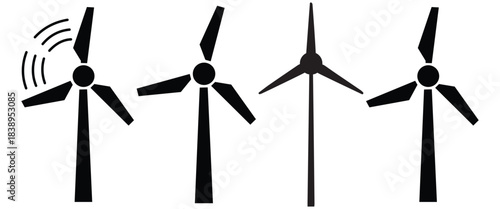 Minimal industrial icon set featuring wind turbine silhouettes, utility tools, plumbing elements and clean energy vector symbols