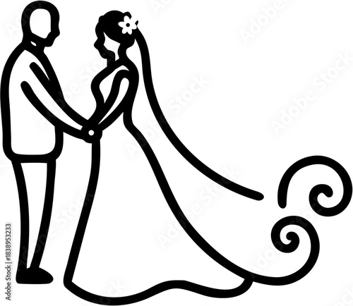 "A Wedding Day: Bride and Groom Holding Hands"

