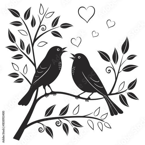 Lovebirds Singing Silhouette.

