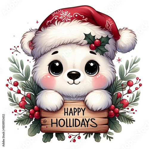 Happy cholidays Cute Polar Bear With Christmas Candy Cartoon