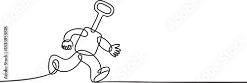 One continuous single line drawing of a silly wind-up toy walking with exaggerated legs in a minimalist humorous outline style, vector illustration