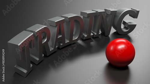 Trading metallic write with red sphere - 3d rendering illustration