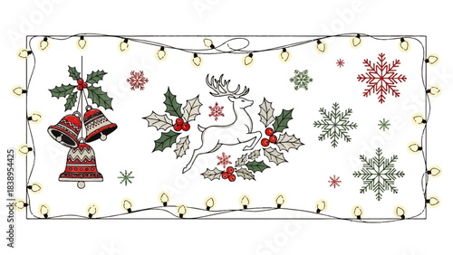 Festive Cheer: A vibrant banner adorned with twinkling lights, snowflaces and seasonal elements, evokes the festive cheer of Christmas.