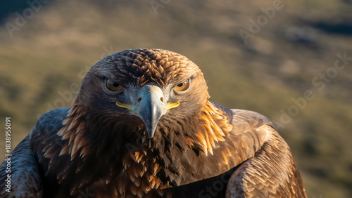 Majestic Golden Eagle Portrait Closeup, Bird Of Prey, Fierce Eyes, Detailed Feathers, Raptor Beauty
