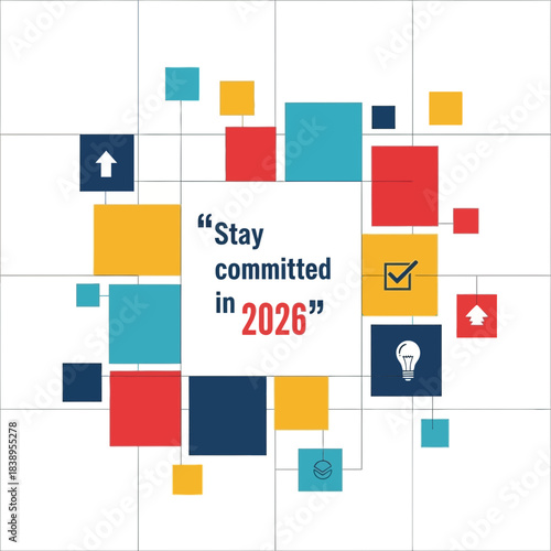 Motivational Quote Stay Committed In With Geometric Shapes And Icons