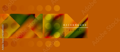 Abstract geometric pattern. Orange hues dominate design with overlapping shapes, circles, triangles. Modern, vibrant visual composition.