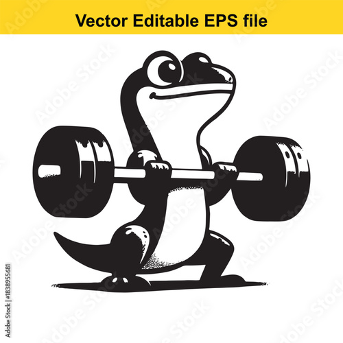  Strong gecko lifting heavy barbell with determination cute cartoon character engaging in weightlifting exercise