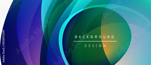 Abstract layers create flowing, colorful background. Gradient shades blend, forming dynamic visual effect. Text reads background design.
