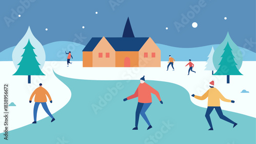 People skating on ice in a winter scene