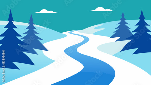 Winter landscape with trees and a river