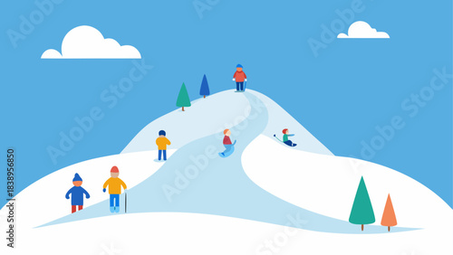 People enjoying winter sports on snowy hill