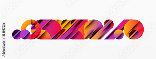 Abstract colorful typography. Bold text design features overlapping shapes, vibrant gradients, modern aesthetic.