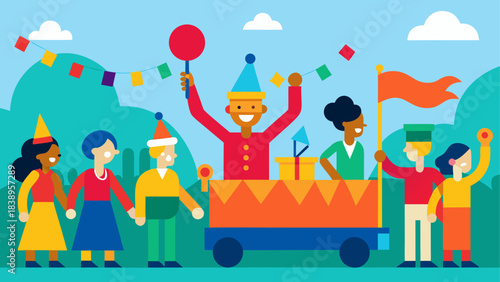 People celebrating with a parade outside