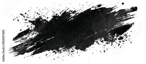 Abstract dirty paint brush stroke with grunge border ink lines and splash effect for creative template design.