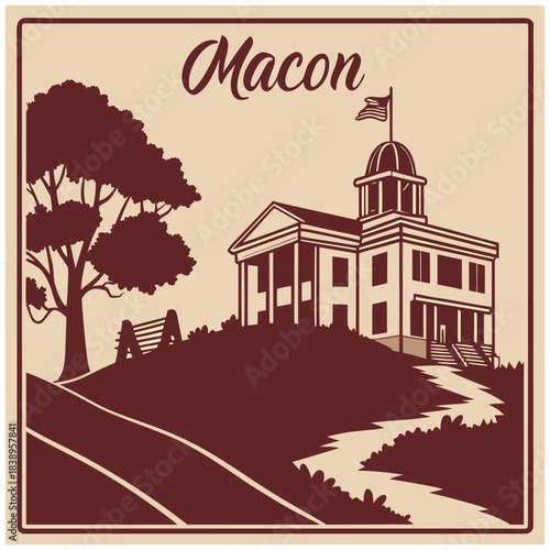 Macon Courthouse and Bench – Vintage Civic Pride Poster