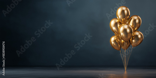 Golden Party Balloons Against Dark Elegant Background