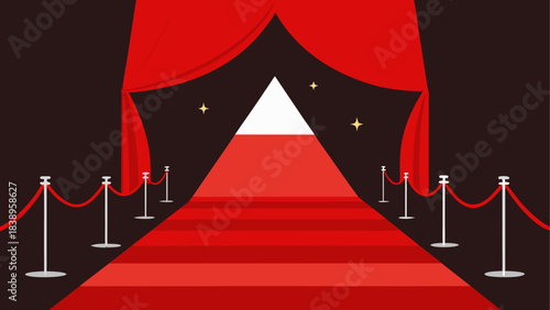 Red carpet leading to a white triangle