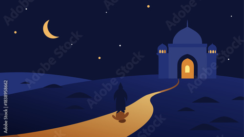 Illustration of mosque at night scenery