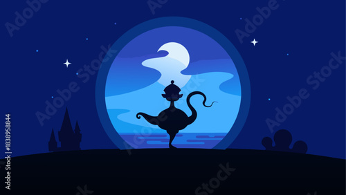 Silhouette of lamp under moonlight night