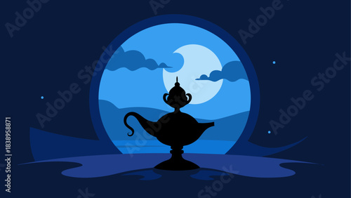 Silhouette lamp with moonlit backdrop