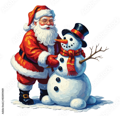 Christmas Santa Claus isolated on white background. Vector illustration of santa making Christmas snow sculptures