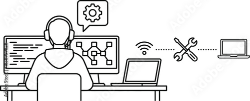 Remote IT support service vector illustration concept.